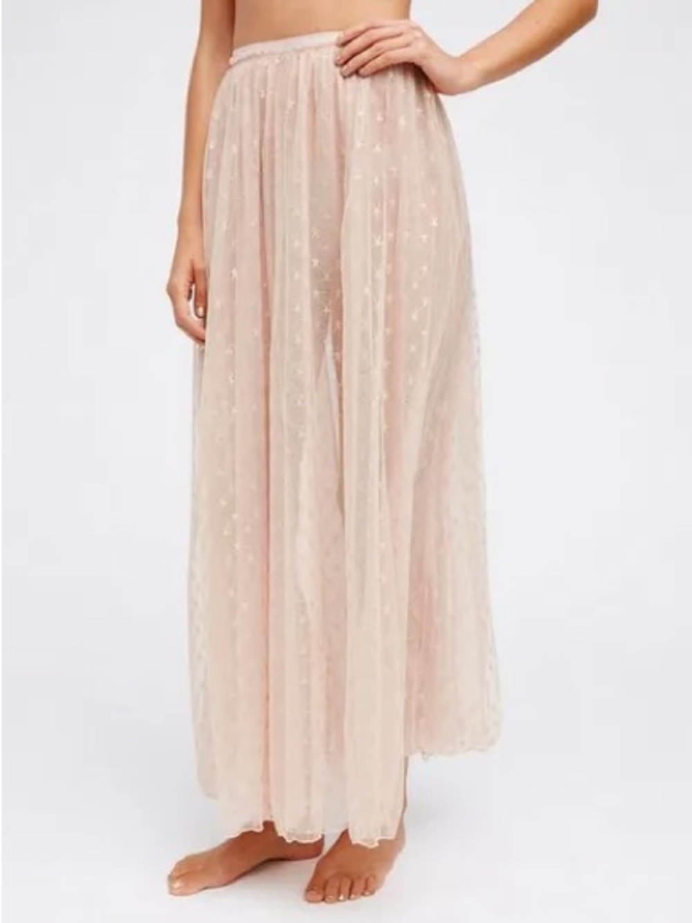 Free People A Star Is Born Metallic Maxi Skirt - Blush Pink - Picture 1 of 4